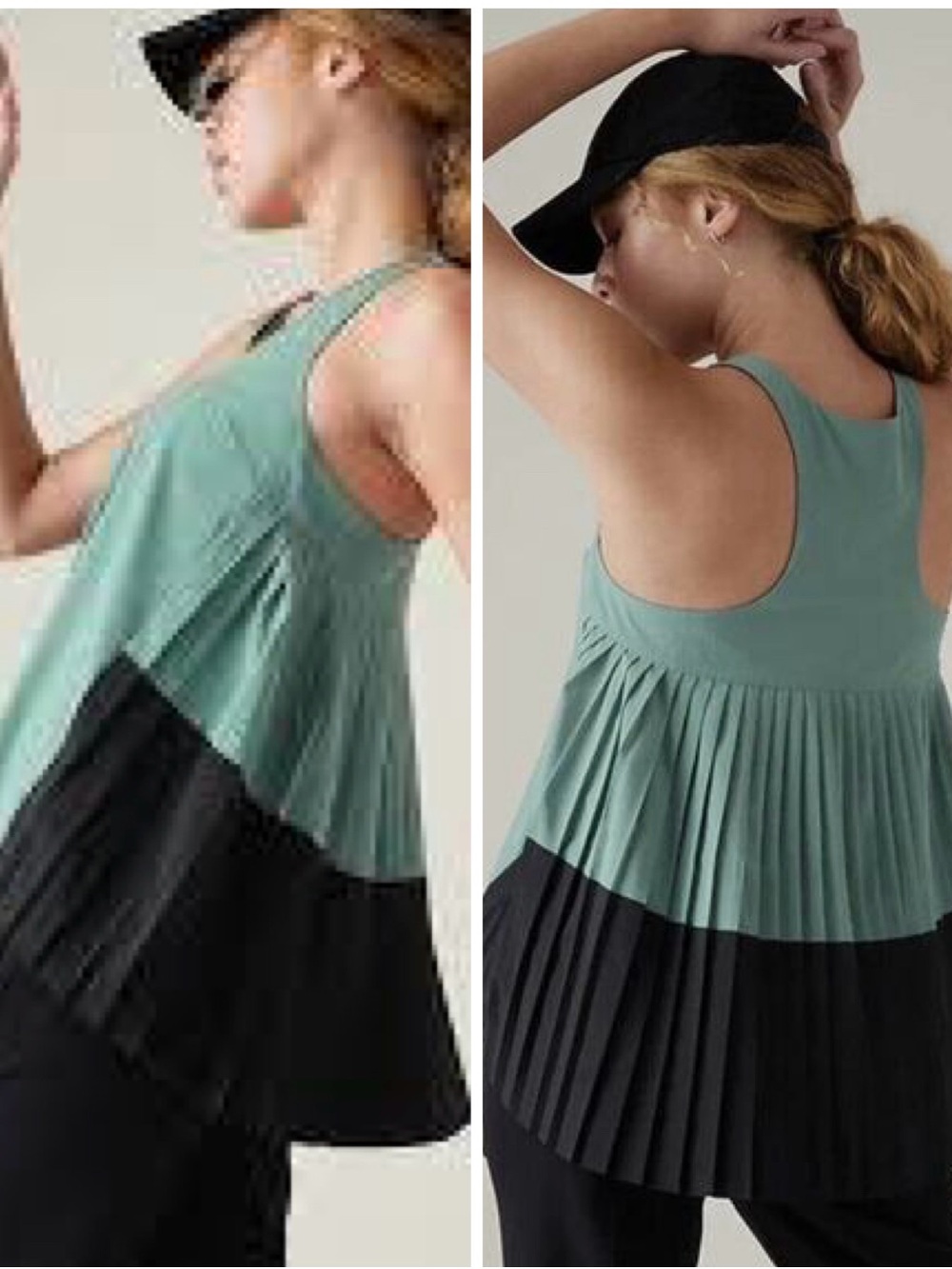 Athleta Pleated Two-Tone Racerback Tank Top - Mint & Black Medium